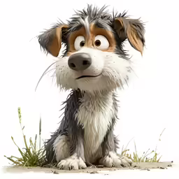a puppy with googly eyes and a sad look