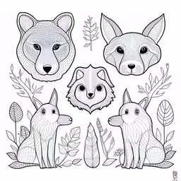 three fox heads, one is facing a cat