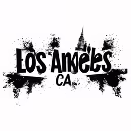 a logo with the word los angeles written in a script and a silhouette of a church