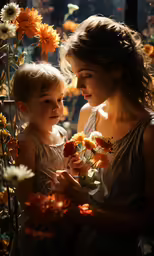 an image of mother and daughter with flowers