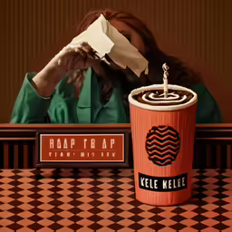 woman sitting at the table eating out of her paper