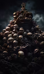 a pyramid of skulls piled on top of each other