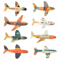 a collection of airplane images on white paper
