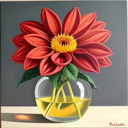 a painting of flowers in a vase filled with oil,oil painting of a vase with a big flower inside it