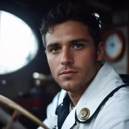 a man is looking at the camera, with dark hair and eyes