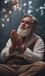 a man sitting in front of a tree praying