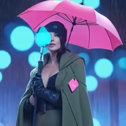 a model with a pink umbrella