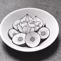 black and white photograph of sliced apples in bowl