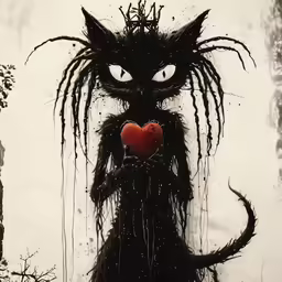 an artistic painting of a demon holding a red heart