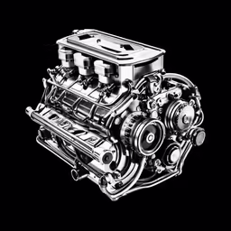 the motor engine of an automobile on a black background