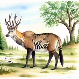 a painting of an animal with antelope and zebra skin