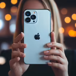 a woman holding a silver apple iphone 11 in her hand