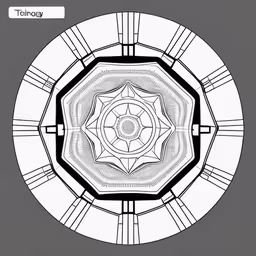 an image of an unusual design in the style of art,a design is shown with the shape of a flower,a circular design with a center star in the middle,black and white image of an abstract circular object,a circular geometric structure is shown in black and white