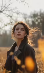 a woman standing in tall grass looking at something