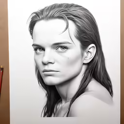 pencil drawing of a woman with dark hair