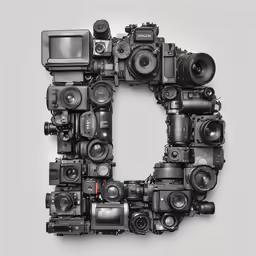 a letter made up of cameras and video equipment
