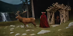 the statue depicts a woman in red with deer