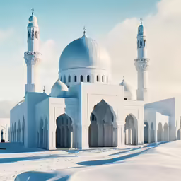 the white mosque is very large and has multiple minages