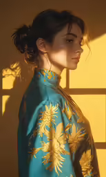 the beautiful asian woman with her hair in a bun