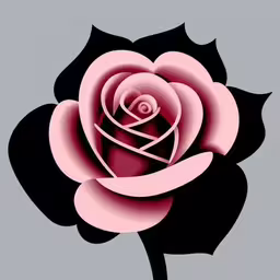 a pink rose sitting on top of a black rose,a black and pink flower on a gray background