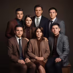 a group of people wearing suits are posing for a portrait