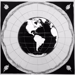 a drawing on paper with an earth map in it