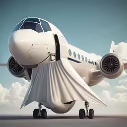 a big private jet plane is wrapped in white paper
