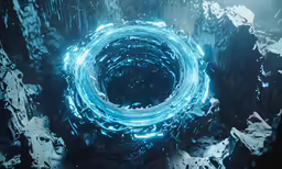 an animated blue ring surrounded by ice and liquid