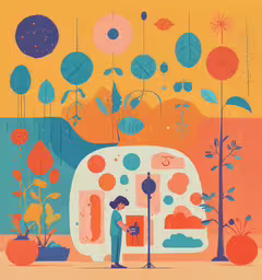 a man standing in front of trees and bushes,a painting of a person in front of a garden