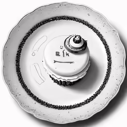 a cupcake covered in white frosting sitting on a plate