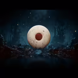 an abstract image with a donut and some objects in the dark