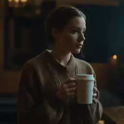 woman holding a coffee cup in her hand