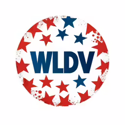 a round sign with red and white stars on it
