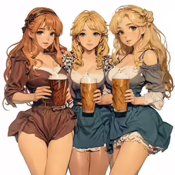 three women holding beer cups posing for a photo