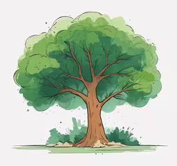 a tree with lots of green leaves is shown in this hand - drawn image,an illustration of a green tree with many branches