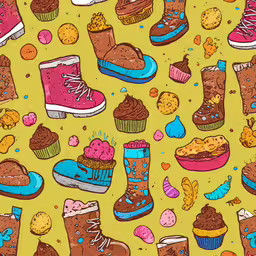 a background with a variety of shoes on a yellow surface,a bunch of different types of shoes
