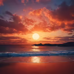 a sunset at the beach on a beautiful day