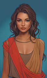 a digital portrait of a woman in a red scarf