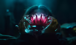 a person holding up a flower with both hands