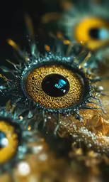 the gold colored iris of this fish eye shows details in yellow