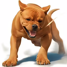 the large brown dog is growling with its tongue out