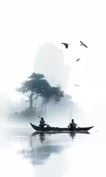 two men are rowing in a row boat