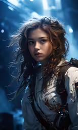 a woman with long hair in the background