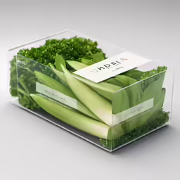 the box contains a few pieces of green vegetables