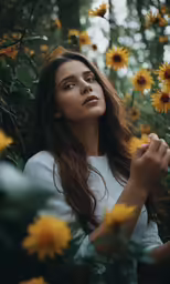 a woman with her hands in her face among the sunflowers