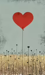 a drawing of a heart balloon in front of a blue sky