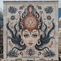 an artistic painting on the side of a building