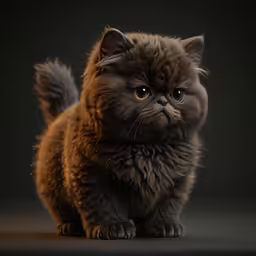 a fluffy brown kitty is standing up on the floor