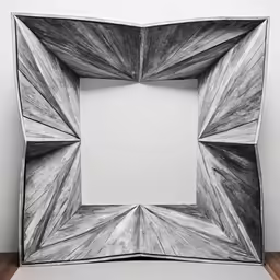 an intricate, abstract art piece on display in a white room