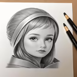 a pencil drawing of a girl in a wig